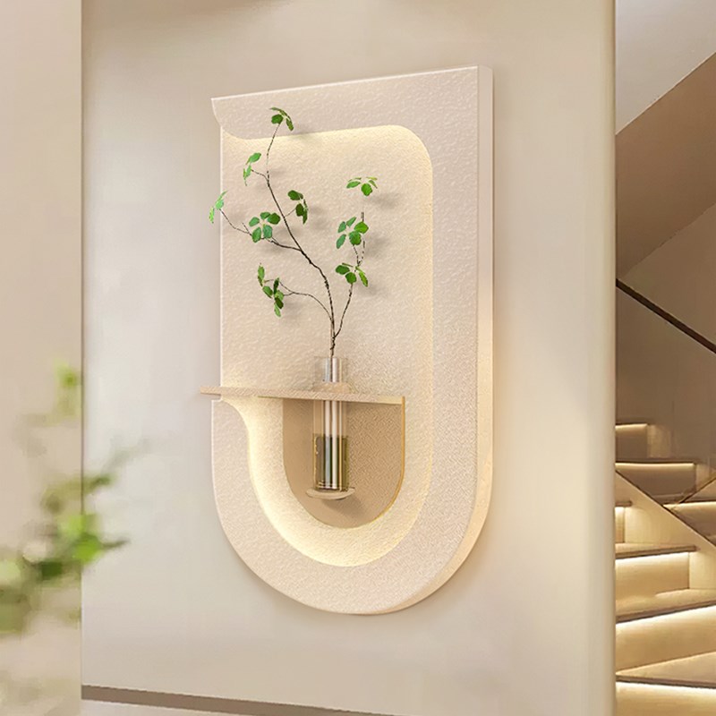 奶油风玄关装饰画绿植q砂岩入户门走廊过道挂画立体客厅壁灯画图片