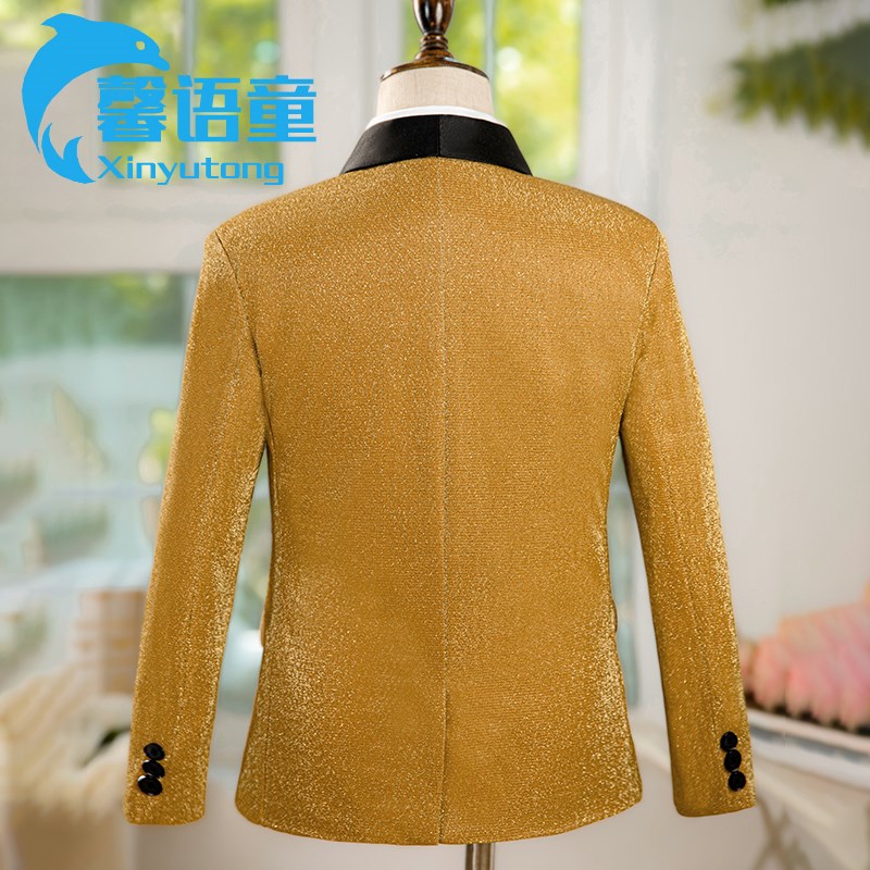 金色男童西装主持人礼服套装儿童演出服朗诵宴会婚W礼演讲小西服