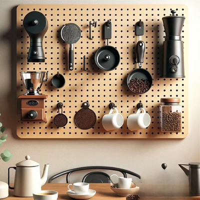 实木洞洞板咖啡工具收纳墙上置物架网H红配件展示架咖啡角可定制