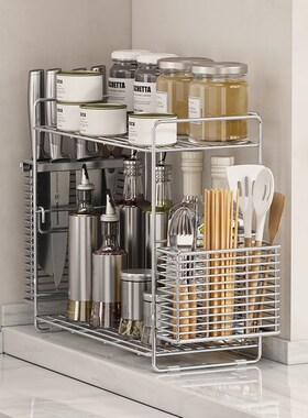 厨房置物架d304不锈钢台面双层调味架放调味品收纳刀架瓶罐置物架