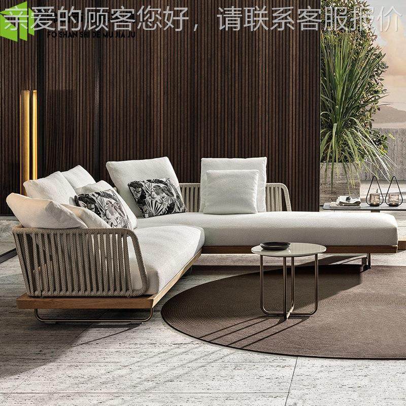 实木柚沙墅发藤椅户外花园组合庭院阳台转角木别柚木7单人藤茶几