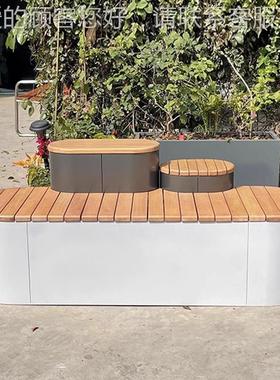 不锈现55657创意座椅|美新款防腐钢木休闲座椅|商业陈花池仿木代