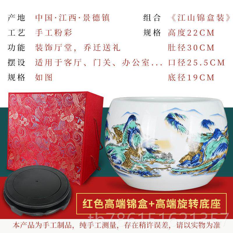 高档景德镇陶瓷鸿运家当头玄宝盆摆件居客厅新中式客厅关招财装饰