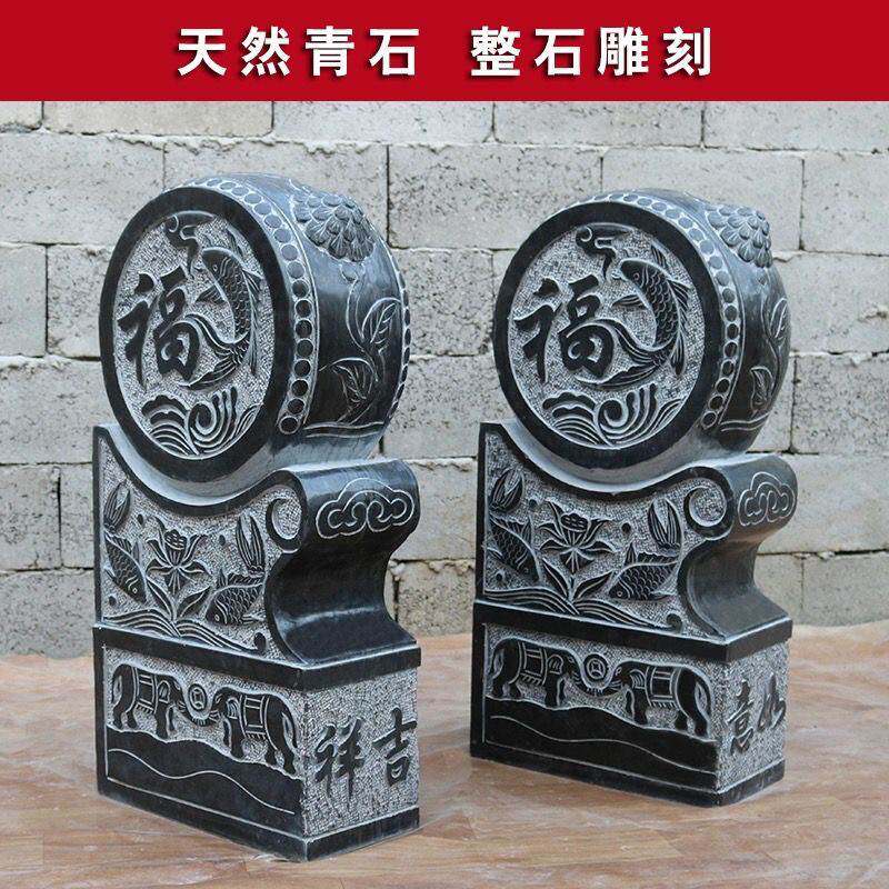 曲阳石雕抱鼓石一对石鼓青石仿古小象貔貅麒麟家用招财镇宅摆件