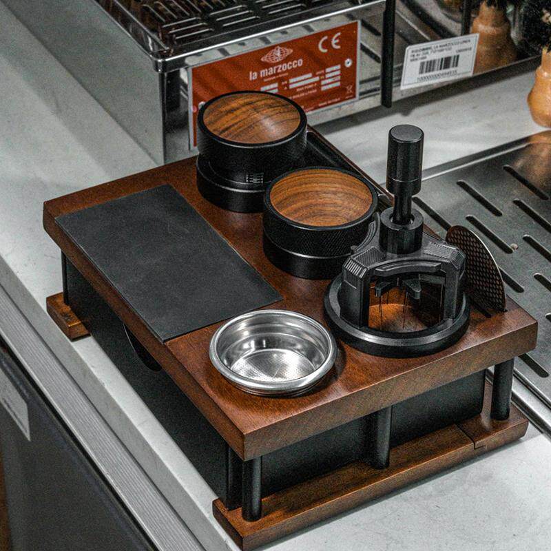 意式咖啡压粉底座带渣盒渣桶布粉压粉器咖啡器具收纳座咖啡填压台