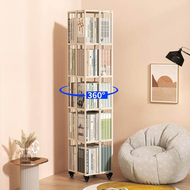旋转落地金属书架网红北欧客厅组装卧室角落大容量简约学生书架柜