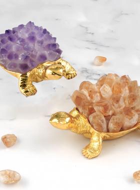 钱都归我钱龟镇黄晶簇聚财纯天然黄水晶芽晶簇钱龟摆件