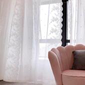 韩国田园蕾丝波浪免打孔魔术贴完成白纱窗帘客厅阳台海湾窗杆窗帘