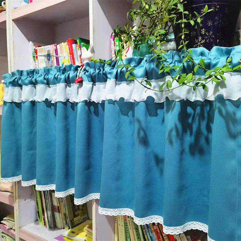 免打孔纯色遮光窗帘厨房门帘洗手台半帘橱柜防尘帘短帘魔术贴窗幔