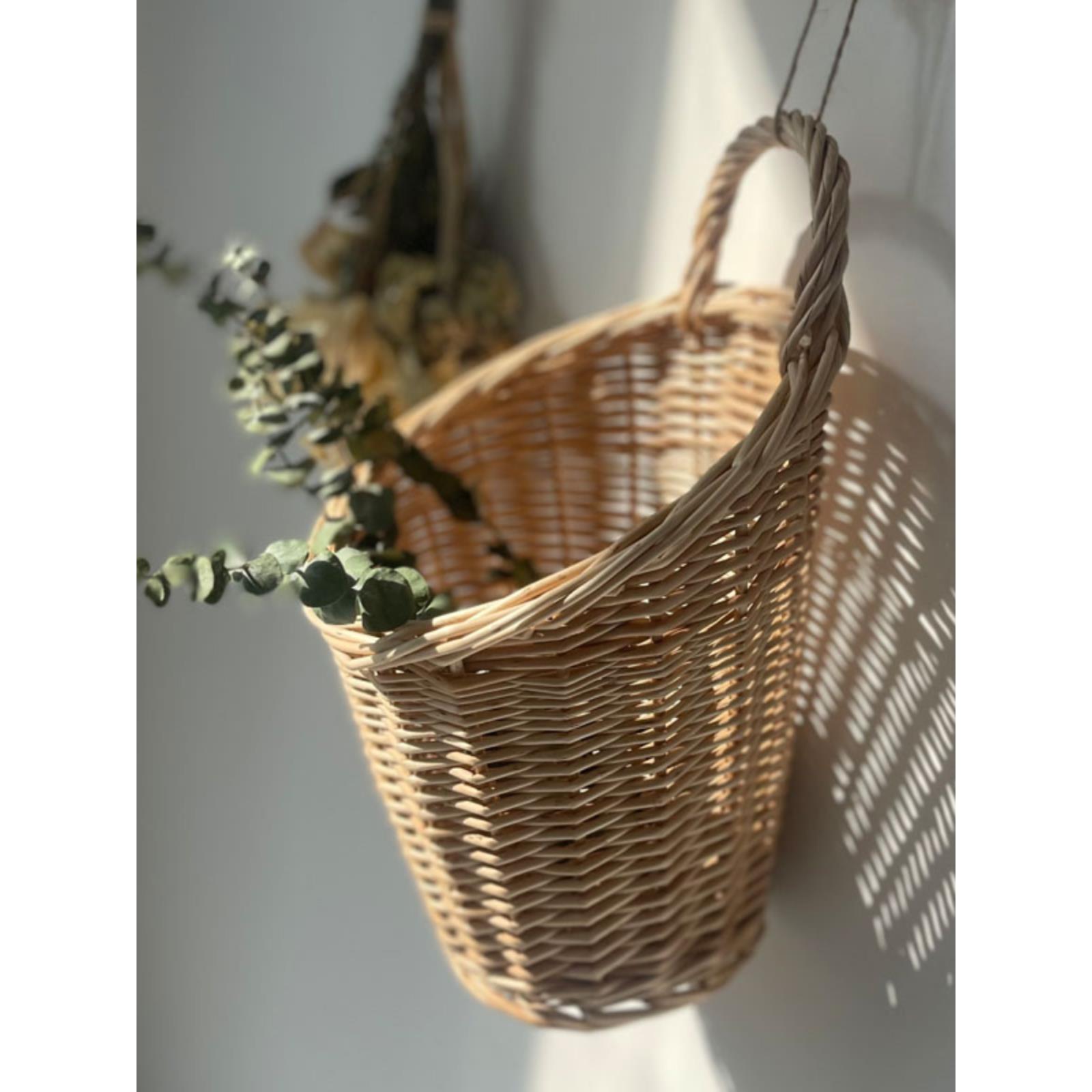 藤编壁挂篮厨房放生姜大蒜壁挂式杂物小篮子手工编织创意收纳筐