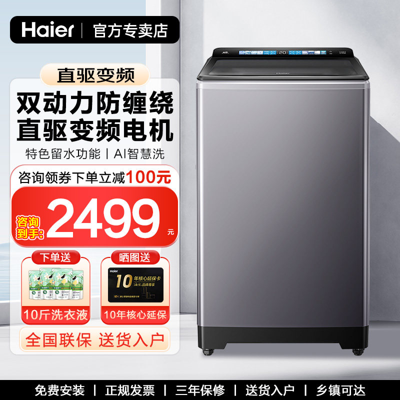 【2025新款】海尔双动力波轮洗衣机精华洗10kg全自动家用直驱618