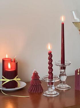 复古红色长杆香薰蜡烛新年家用结婚婚礼烛光晚餐烛台摆件过年装饰
