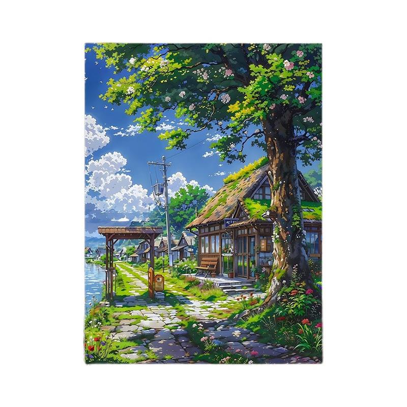 宫崎骏风景数字油画diy手绘填色治愈ins客厅丙烯装饰画肌理手工