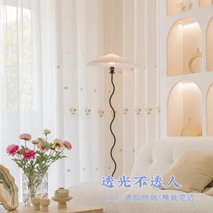 卧室窗帘透光不透人绣花纱帘客厅阳台飘窗短款 新款 遮阳窗纱白纱帘