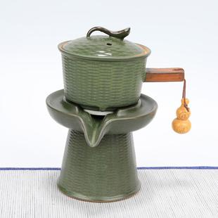 家用陶瓷防烫过滤自动旋转泡茶器懒人泡茶壶茶杯 石磨功夫茶具套装