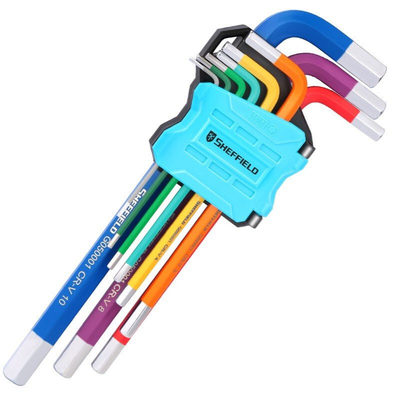 钢盾SHEFFIELD G050001 彩色加长平头内六角扳手手动扳手套装L型