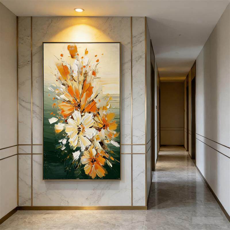 现代简约入户玄关装饰画立体厚涂花卉油画轻奢走廊过道背景墙挂画
