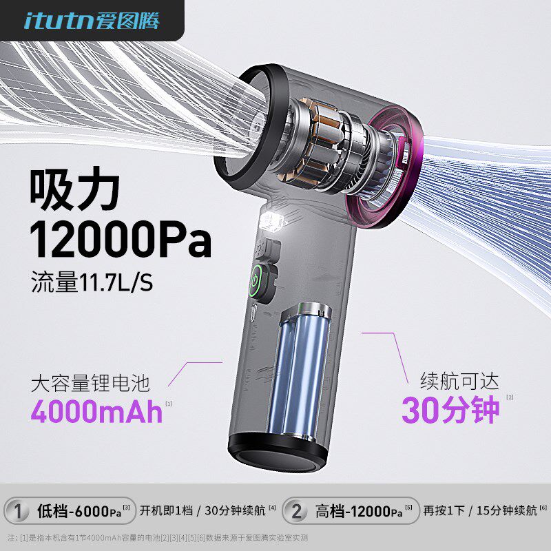 爱图腾车载吸尘器车用2025新款超强吸力手持小型高强力吹吸All