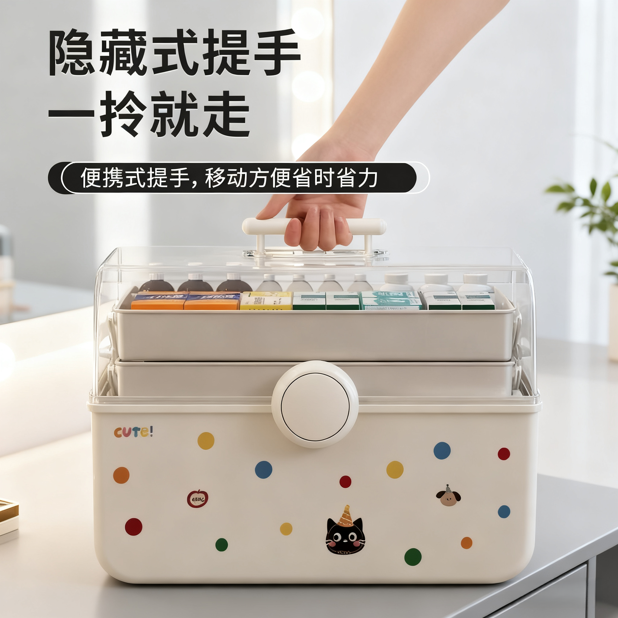 桌面收纳箱卡通可爱医药箱大容量医药箱