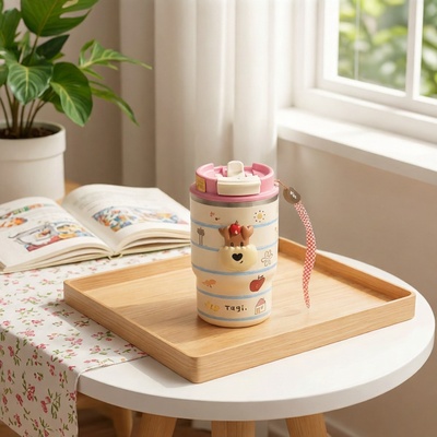 Tagi.保温杯女生可爱小狗高颜值吸管水杯女款杯子保冷便携双饮杯