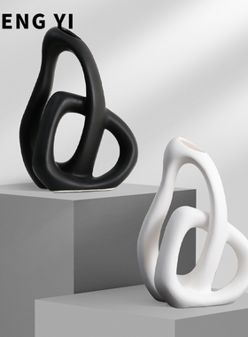 诚艺现代高级感陶瓷花瓶摆件家居客厅电视柜酒柜设计软装饰品摆设