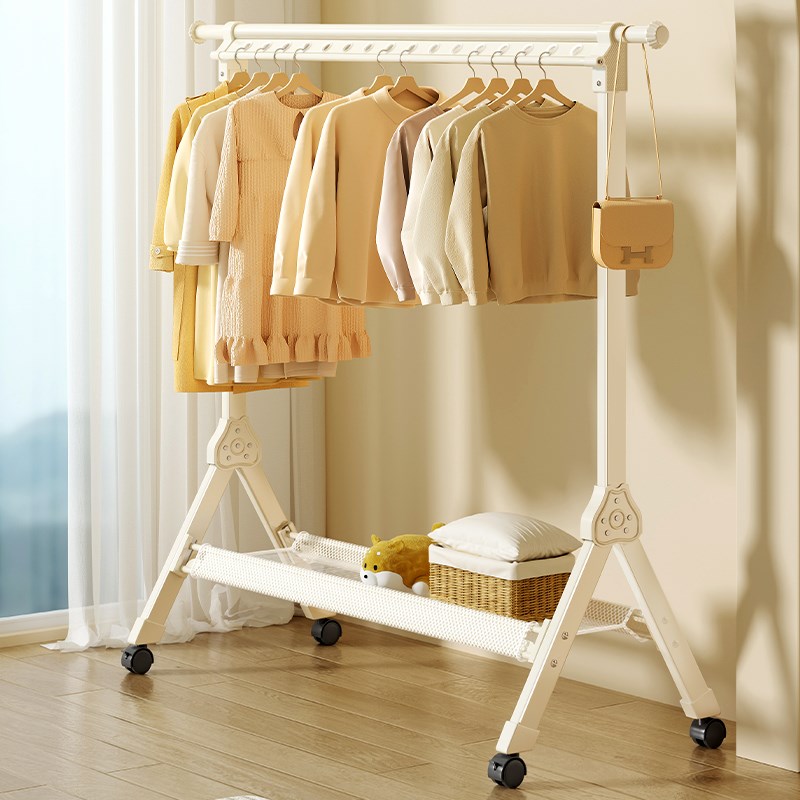 晾衣架落地家用室内阳台铝合金晒衣架折叠可伸缩凉衣杆晒被子神器