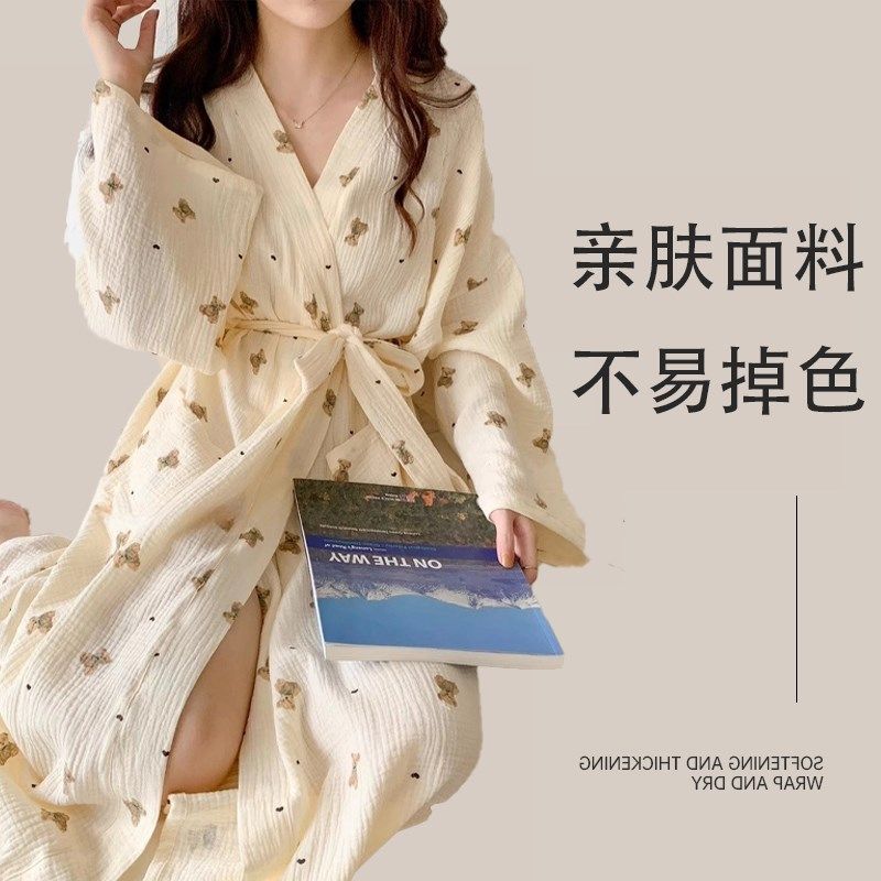浴袍女四季通用洗完澡穿的纱布浴裙睡衣长款到脚踝可裹可穿式浴巾