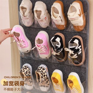 婴儿鞋子收纳神器门后多功能童鞋盒透明分隔悬挂袋家用壁挂鞋架