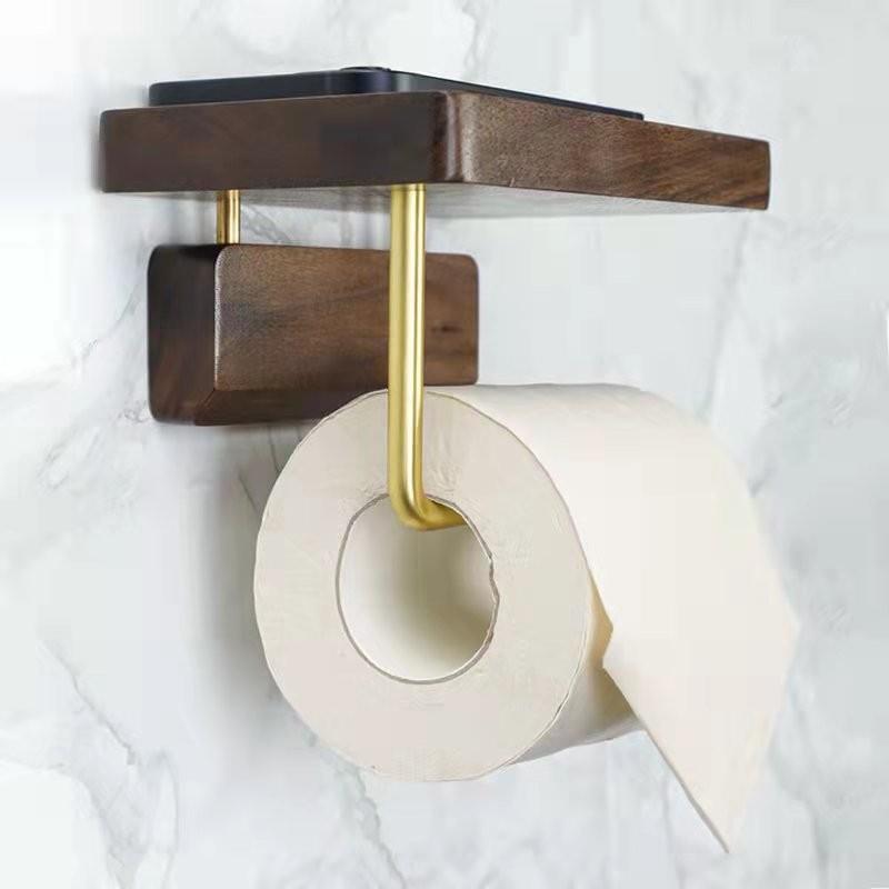 卫生间卷纸架轻奢创意筒纸置物架免打孔厕所手机抽纸巾盒壁挂实木