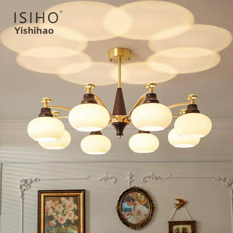 依诗豪 中古风法式全光谱护眼柿子吊灯设计师款覆古客厅餐厅灯具