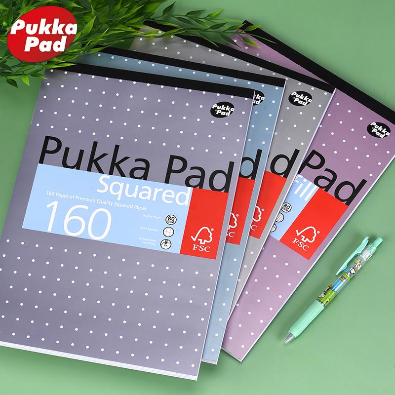英国PukkaPad普卡胶装上翻可撕本A4划线方格横线本拍纸本活页替芯