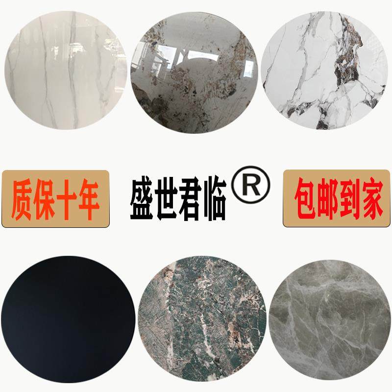 亮光纯黑餐桌大理石台面板旋转带底座酒店折叠大圆饭桌子转盘家用