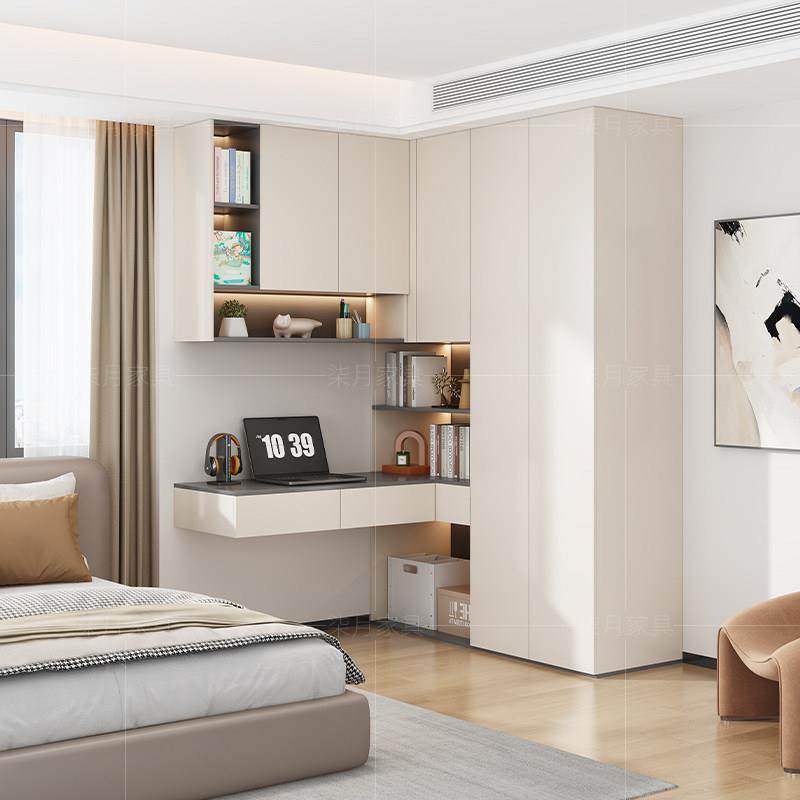 现代简约转角衣柜书桌一体组合衣橱卧室家用拐角学习桌收纳储物柜