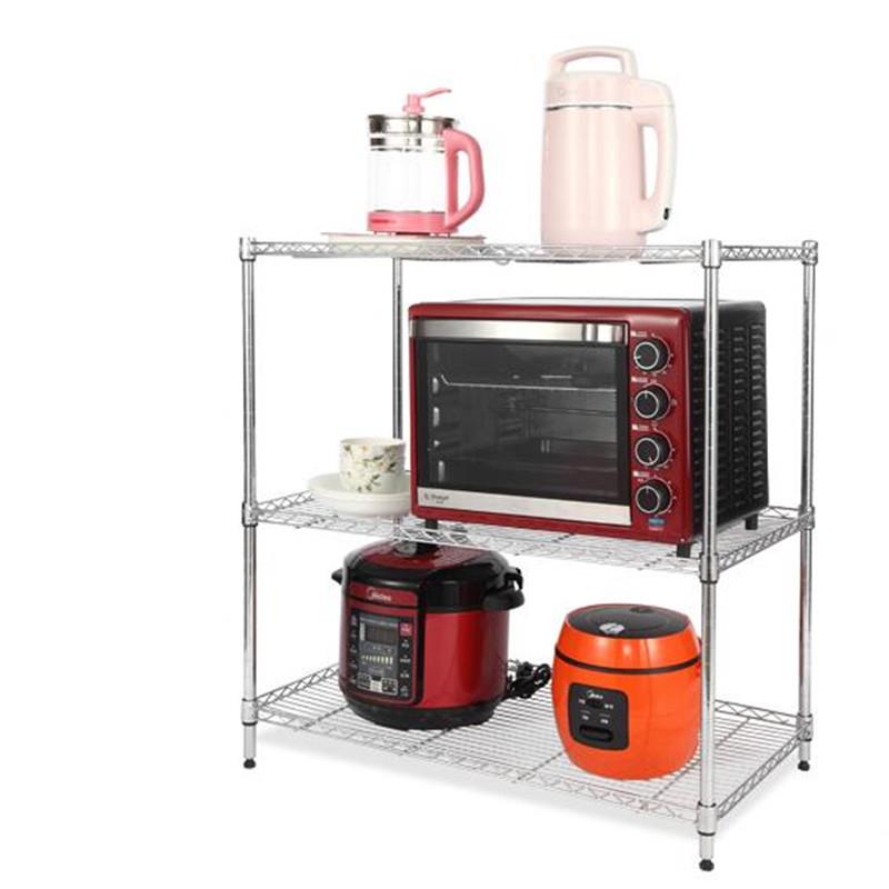 长80宽35厨房置物架落地层架不锈钢色三层微波炉烤箱架省空间置物