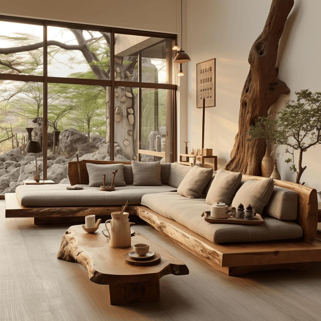 侘寂风格实木沙发老木头家具客厅沙发氛围感原木定制L型贵妃沙发