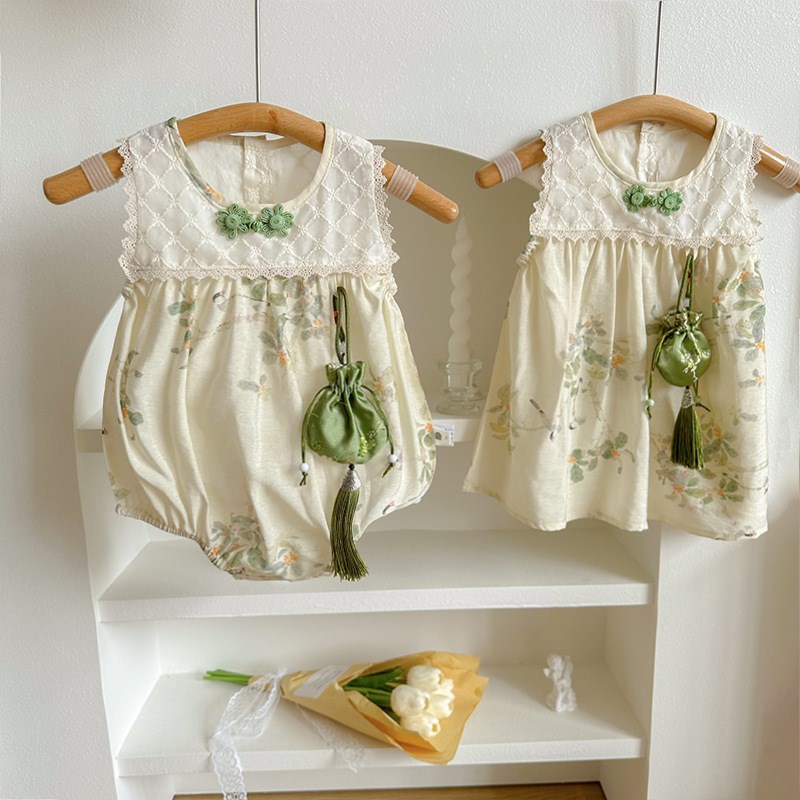 中式婴儿衣服宝宝j夏装男女裙子夏季连体包屁满月百天周岁礼服夏