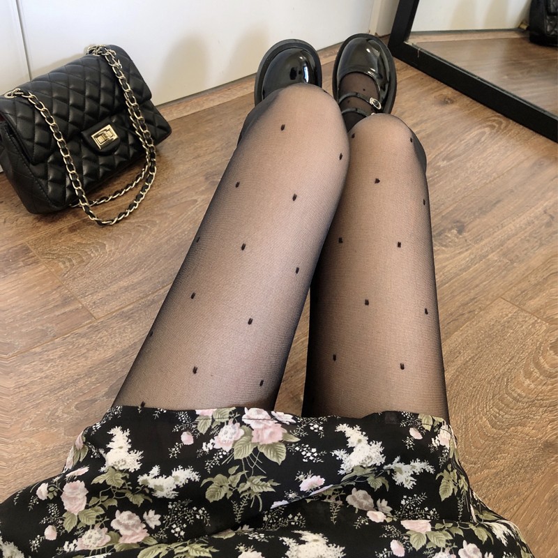 jk黑丝袜女秋季薄款透肉性感白色连裤袜圆点打底S袜防勾丝波点丝