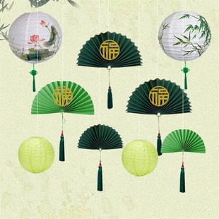 饰布置国庆节新年灯笼背景吊顶店铺橱窗挂件氛围古 国风中秋b节装