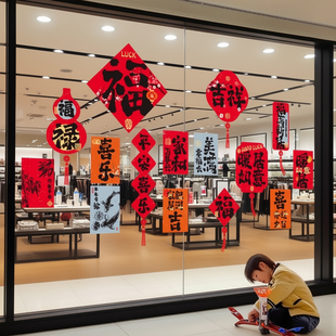 2026马年新年装饰布置静电贴乔迁之喜厨房玻璃门贴纸窗花对联春联