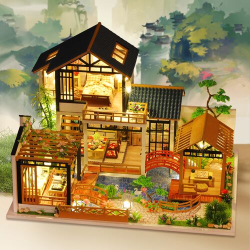 diy小屋林园田居古风别墅木质手工制作拼装建Q筑模型玩具生日礼物