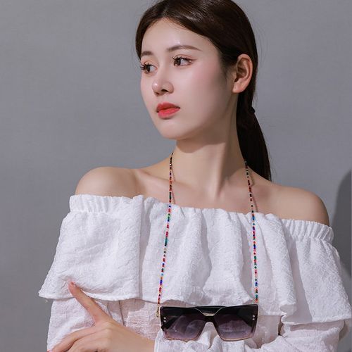 祖母绿切面黑人造k尖晶石眼镜链条挂脖挂绳时尚防滑眼睛链口罩挂