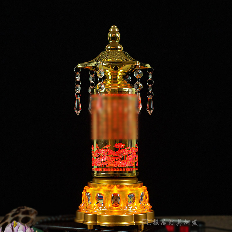 合金全新led镂空神p社灯佛塔供灯电动旋转莲花灯转动灯观音神台灯