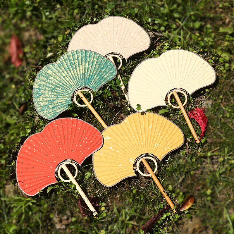 银杏叶形复古风宣纸空白团扇u新古典汉服女手绘书法小宫扇定制log