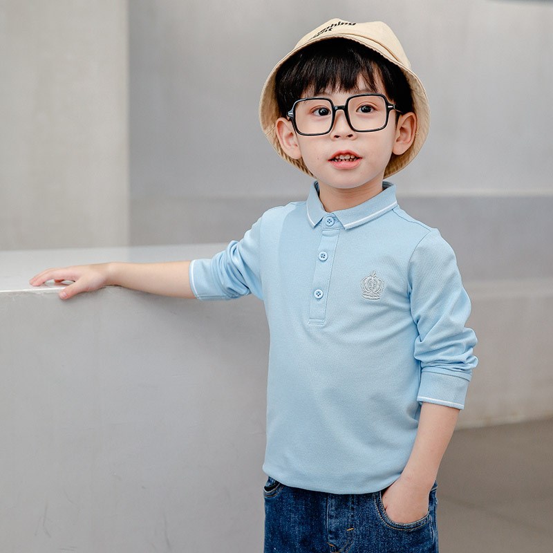 童装长袖polo衫男童春秋款翻领T恤中大K童棉质校服园服打底外穿长
