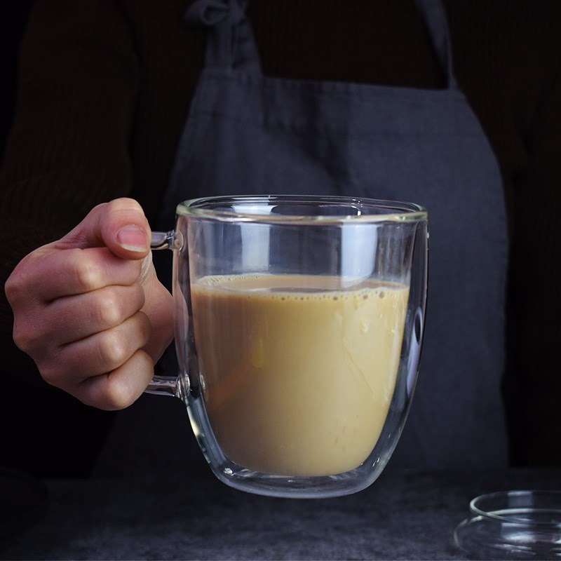 高硼硅隔热水杯家用早餐杯耐热A杯子女新款咖啡杯带把手双层玻璃