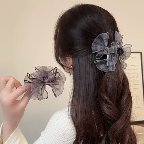 公主头蝴蝶结网纱甜美抓夹半扎发盘发鲨鱼夹韩版百搭时尚发夹头饰
