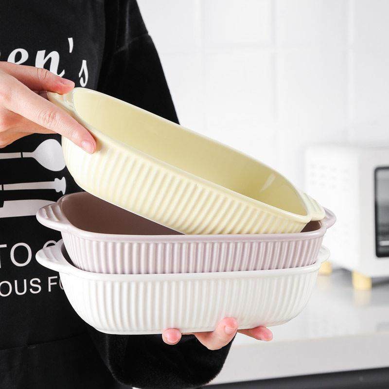 大容量烤盘陶瓷长方形烤箱微波炉专用芝士焗烤饭盘子家用双耳烤碗