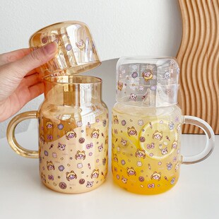 精选大容量玻璃喝水杯可爱少女心家用带盖泡茶杯耐高温一人饮杯子