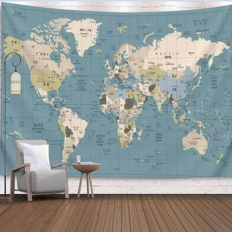 Map地图挂毯墙上装饰背景布卧室床头沙发背景墙壁画简约挂布定制