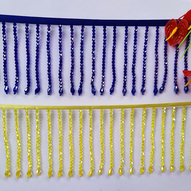 精选9CM宽20颗多色水晶窗帘重垂感流苏台灯罩舞服珠帘吊珠花边